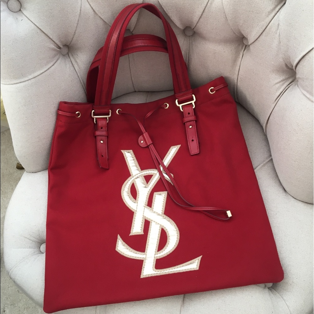 ❤️ Auth YSL Yves Saint Laurent red gold tote